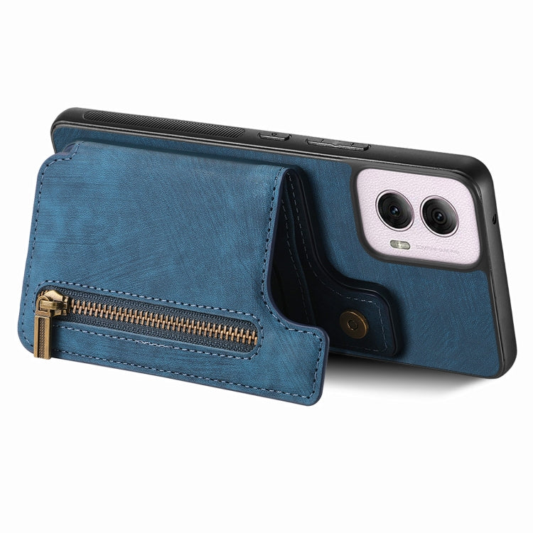 For Motorola G Power 5G 2024 Retro Leather Zipper Wallet Back Phone Case(Blue) - Motorola Cases by buy2fix | Online Shopping UK | buy2fix