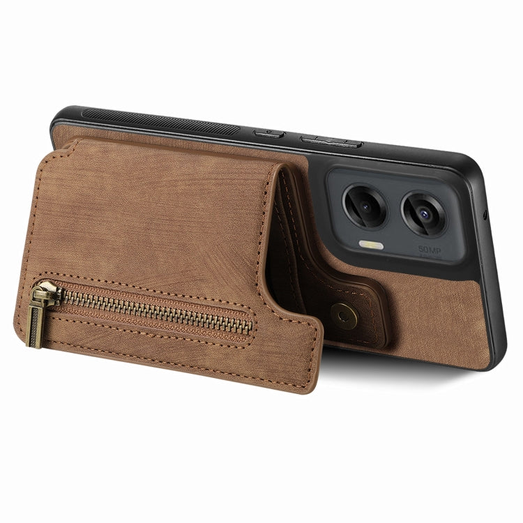 For Motorola G Stylus 5G 2024 Retro Leather Zipper Wallet Back Phone Case(Brown) - Motorola Cases by buy2fix | Online Shopping UK | buy2fix