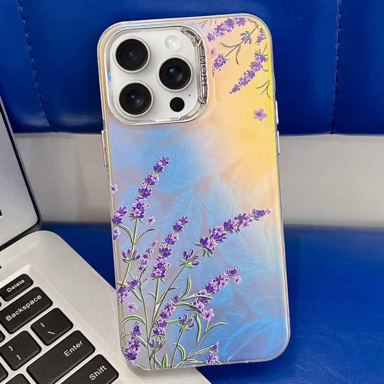 For iPhone 16 Pro Max Electroplating Laser Flower Texture TPU Phone Case(Lavender AH14) - iPhone 16 Pro Max Cases by buy2fix | Online Shopping UK | buy2fix