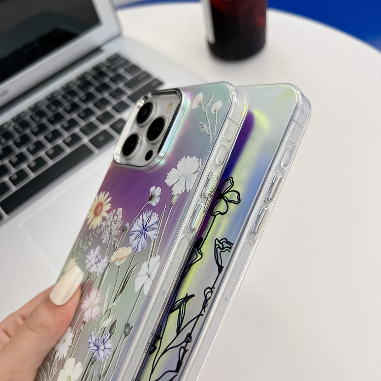 For iPhone 16 Pro Max Electroplating Laser Flower Texture TPU Phone Case(Lavender AH14) - iPhone 16 Pro Max Cases by buy2fix | Online Shopping UK | buy2fix