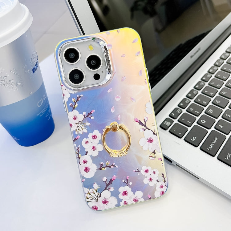 For iPhone 16 Pro Electroplating Laser Flower Ring Holder TPU Phone Case(Plum Blossom AH18) - iPhone 16 Pro Cases by buy2fix | Online Shopping UK | buy2fix