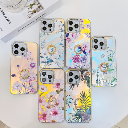 For iPhone 16 Pro Max Electroplating Laser Flower Ring Holder TPU Phone Case(Cosmos Flower AH7) - iPhone 16 Pro Max Cases by buy2fix | Online Shopping UK | buy2fix