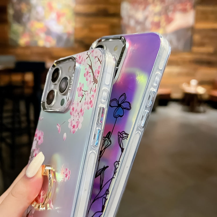 For iPhone 16 Pro Max Electroplating Laser Flower Ring Holder TPU Phone Case(Plum Blossom AH18) - iPhone 16 Pro Max Cases by buy2fix | Online Shopping UK | buy2fix