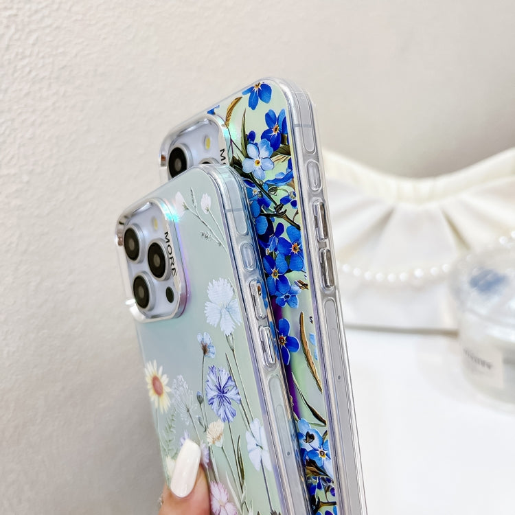 For iPhone 16 Pro Electroplating Laser Flower Phone Case with Wrist Strap(Morning Glory AH16) - iPhone 16 Pro Cases by buy2fix | Online Shopping UK | buy2fix