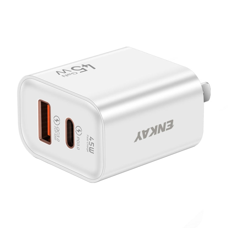 ENKAY FC-001 45W USB-A + USB-C / Type-C Dual Ports Quick Charger, US Plug(White) - USB Charger by ENKAY | Online Shopping UK | buy2fix