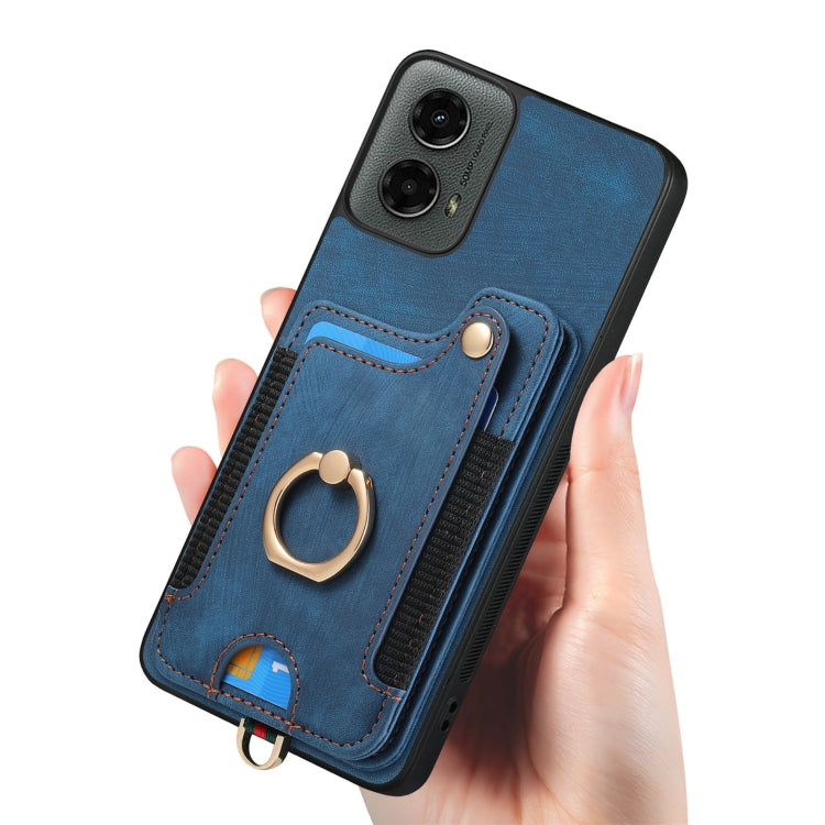 For Motorola Moto G 2024 Retro Skin-feel Ring Multi-card RFID Wallet Phone Case(Blue) - Motorola Cases by buy2fix | Online Shopping UK | buy2fix