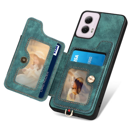 For Motorola G Power 5G 2024 Retro Skin-feel Ring Multi-card RFID Wallet Phone Case(Green) - Motorola Cases by buy2fix | Online Shopping UK | buy2fix
