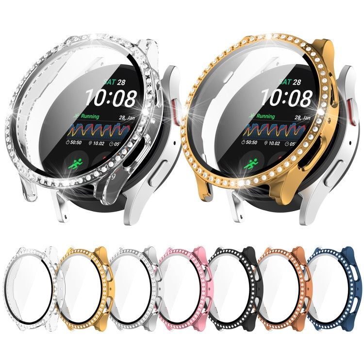 For Samsung Galaxy Watch 7 44mm Single Row Diamond PC + Tempered Film Integrated Watch Protective Case(Rose Gold) - Watch Cases by buy2fix | Online Shopping UK | buy2fix