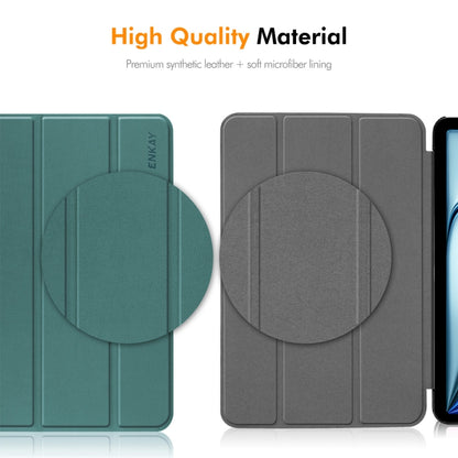 For Huawei MatePad SE 11 2024 ENKAY Tri-fold Custer Texture Platic Leather Tablet Case(Dark Green) - Huawei Cases by ENKAY | Online Shopping UK | buy2fix