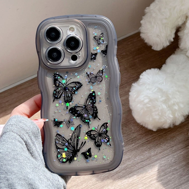 For iPhone 16 Pro Wave Edge Butterfly TPU Hybrid PC Phone Case(Black) - iPhone 16 Pro Cases by buy2fix | Online Shopping UK | buy2fix