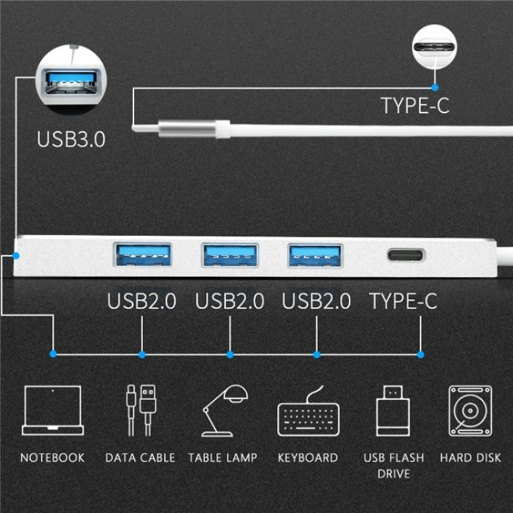 ADS-301C USB-C / Type-C to USB-C + USB 3.0 + 3 x USB 2.0 Expander HUB(Silver) - USB HUB by buy2fix | Online Shopping UK | buy2fix