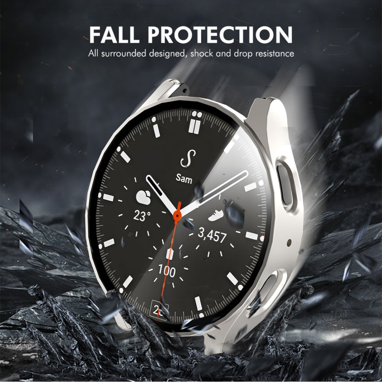 For Samsung Galaxy Watch7 44mm ENKAY Hat-Prince Full Coverage PC + Tempered Glass Film Integrated Watch Case(Silver) - Watch Cases by ENKAY | Online Shopping UK | buy2fix