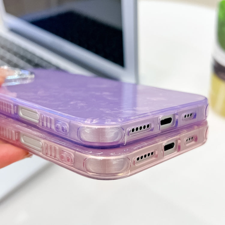 For iPhone 16 Plating Glitter Texture TPU Phone Case with Lens Film(Purple Shell Pattern) - iPhone 16 Plus Cases by buy2fix | Online Shopping UK | buy2fix