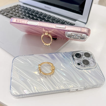 For iPhone 16 Pro Plating Glitter Texture Ring Holder TPU Phone Case with Lens Film(Purple Feathers) - More iPhone Cases by buy2fix | Online Shopping UK | buy2fix