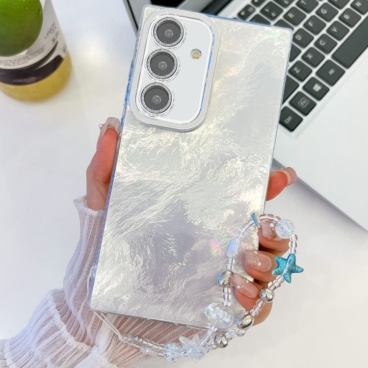 For Samsung Galaxy S25+ 5G Plating Glitter Texture Chain Wristband TPU Phone Case with Lens Film(White Tinfoil Texture) - Galaxy S25+ 5G Cases by buy2fix | Online Shopping UK | buy2fix