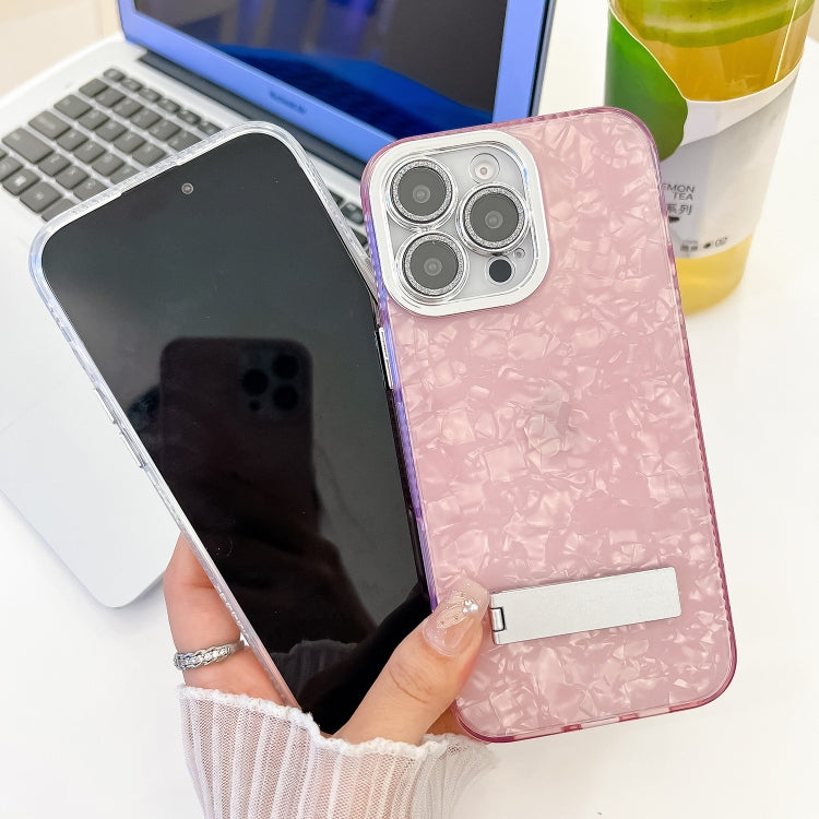 For iPhone 16 Pro Max Plating Glitter Texture Fold Holder TPU Phone Case with Lens Film(White Tinfoil Texture) - iPhone 16 Pro Max Cases by buy2fix | Online Shopping UK | buy2fix