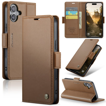 For iPhone 16 Plus CaseMe 023 Butterfly Buckle Litchi Texture RFID Anti-theft Leather Phone Case(Brown) - iPhone 16 Plus Cases by CaseMe | Online Shopping UK | buy2fix