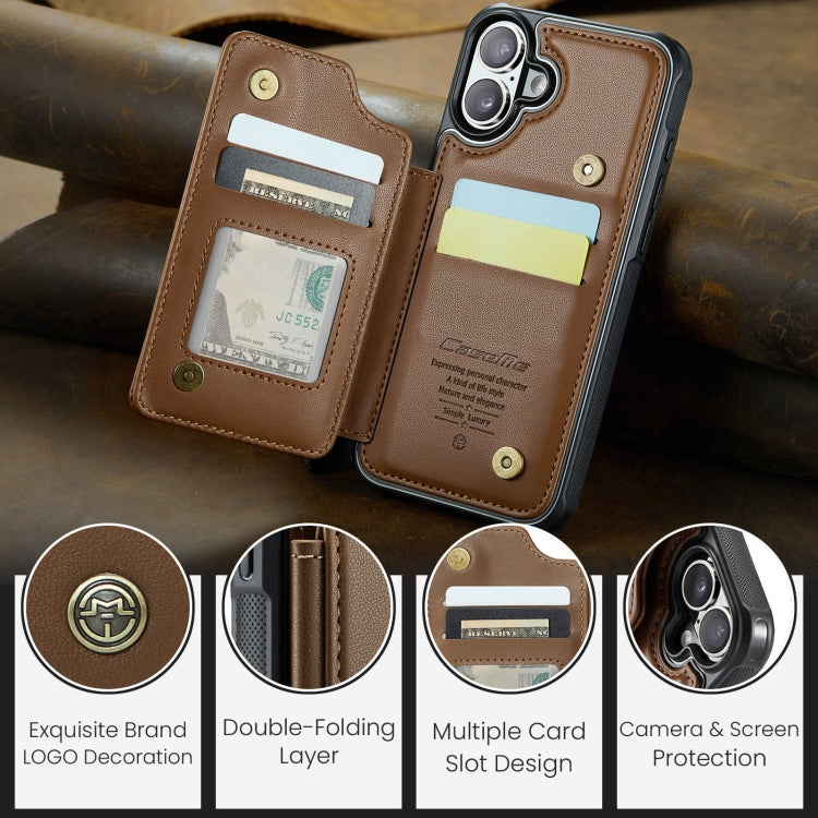 For iPhone 16 CaseMe C22 Card Slots Holder RFID Anti-theft Phone Case(Brown) - iPhone 16 Cases by CaseMe | Online Shopping UK | buy2fix