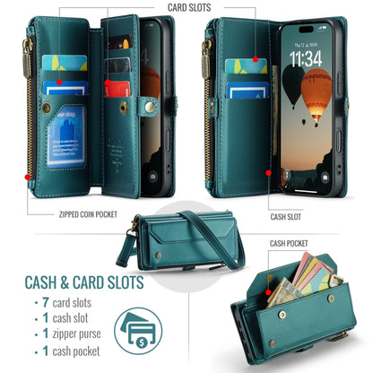 For iPhone 16 CaseMe C36 Card Slots Zipper Wallet RFID Anti-theft Leather Phone Case(Blue) - iPhone 16 Cases by CaseMe | Online Shopping UK | buy2fix