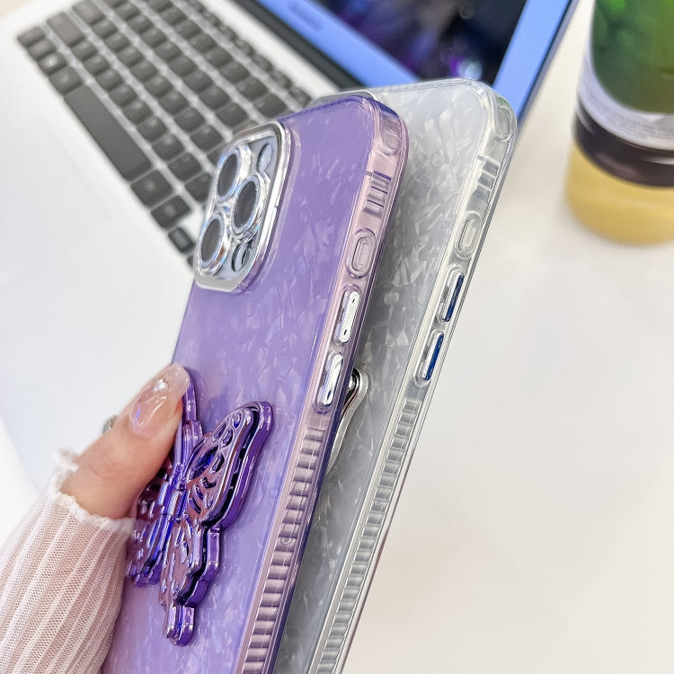 For iPhone 16 Pro Plating Glitter Lens Film Texture Butterfly Holder Wristband Phone Case(Purple Water Ripples) - iPhone 16 Pro Cases by buy2fix | Online Shopping UK | buy2fix