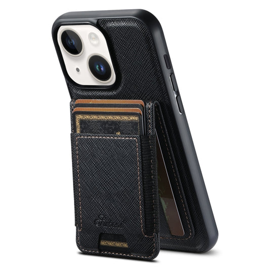 For iPhone 15 Plus Suteni H17 Cross Grain Leather MagSafe Detachable Wallet Phone Case(Black) - iPhone 15 Plus Cases by Suteni | Online Shopping UK | buy2fix