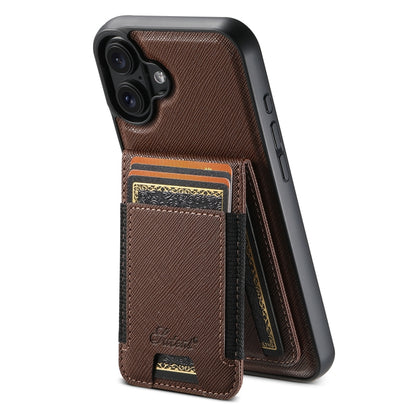 For iPhone 16 Plus Suteni H17 Cross Grain Leather MagSafe Detachable Wallet Phone Case(Brown) - iPhone 16 Plus Cases by Suteni | Online Shopping UK | buy2fix