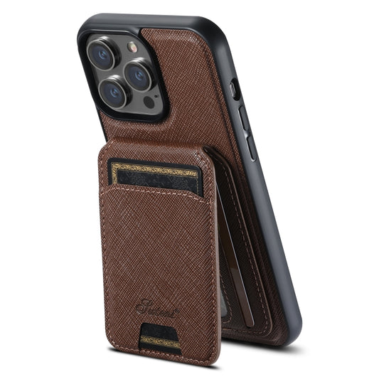 For iPhone 13 Pro Max Suteni H18 Cross Grain MagSafe Wallet Leather Phone Case(Brown) - iPhone 13 Pro Max Cases by Suteni | Online Shopping UK | buy2fix