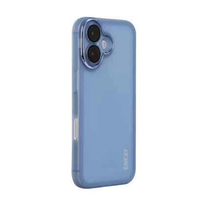 For iPhone 16 Plus ENKAY Hat-Prince Translucent Matte TPU Phone Case with Lens Film(Blue) - iPhone 16 Plus Cases by ENKAY | Online Shopping UK | buy2fix