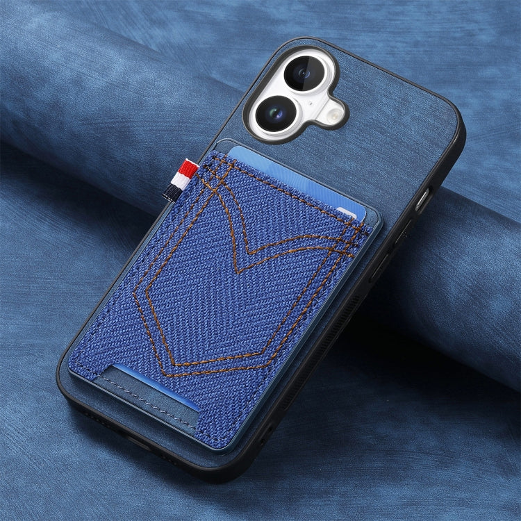 For iPhone 16 Plus Denim Texture Leather Skin Phone Case with Card Slot(Blue) - iPhone 16 Plus Cases by buy2fix | Online Shopping UK | buy2fix