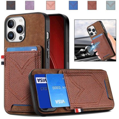 For iPhone 16 Pro Denim Texture Leather Skin Phone Case with Card Slot(Brown) - iPhone 16 Pro Cases by buy2fix | Online Shopping UK | buy2fix