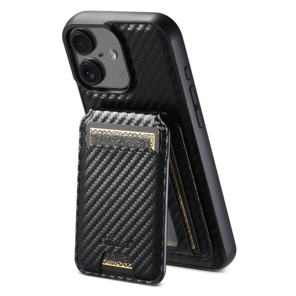 For iPhone 16 Suteni TXWH18 Carbon Fiber Texture Detachable Wallet MagSafe Phone Case(Black) - iPhone 16 Cases by Suteni | Online Shopping UK | buy2fix