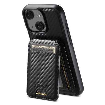 For iPhone 13 Suteni TXWH18 Carbon Fiber Texture Detachable Wallet MagSafe Phone Case(Black) - iPhone 13 Cases by Suteni | Online Shopping UK | buy2fix