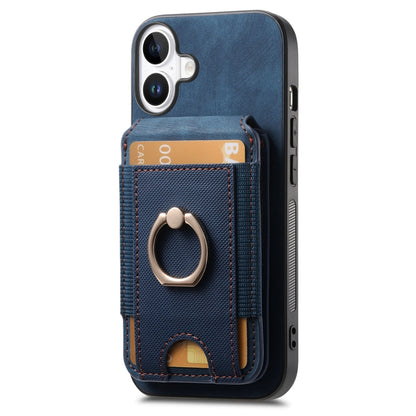 For iPhone 16 Retro Splitable Magnetic Stand Card Bag Leather Phone Case(Blue) - iPhone 16 Cases by buy2fix | Online Shopping UK | buy2fix