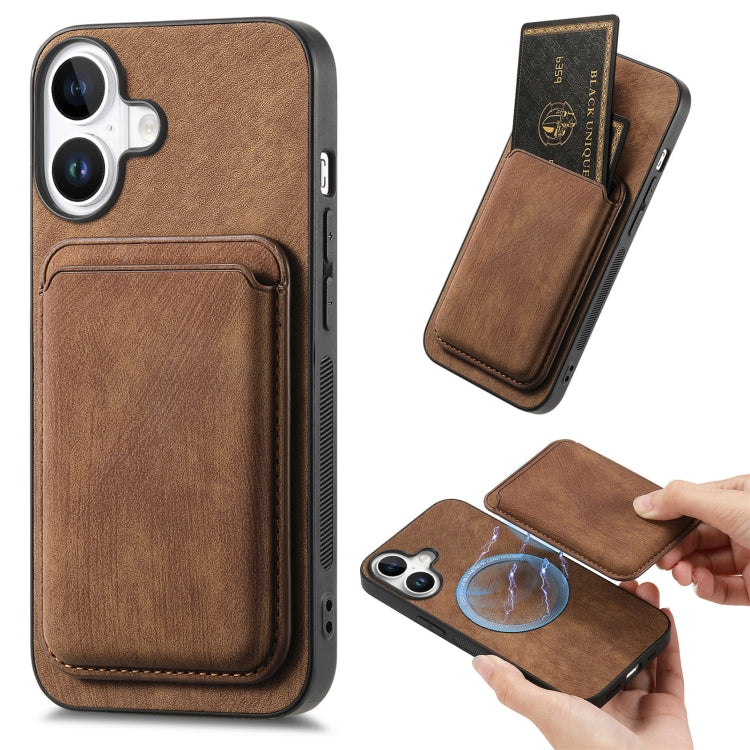 For iPhone 16 Retro Leather Card Bag Magnetic Phone Case(Brown) - iPhone 16 Cases by buy2fix | Online Shopping UK | buy2fix