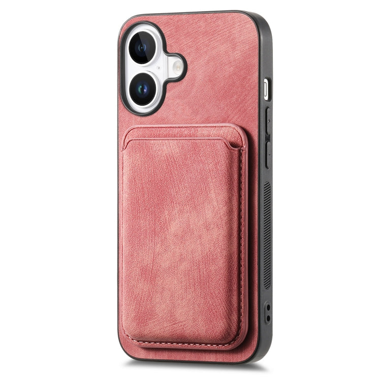 For iPhone 16 Retro Leather Card Bag Magnetic Phone Case(Pink) - iPhone 16 Cases by buy2fix | Online Shopping UK | buy2fix