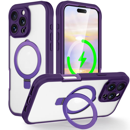 For iPhone 16 Pro Max Skin Feel MagSafe Holder 360 Full Body Phone Case(Purple) - iPhone 16 Pro Max Cases by buy2fix | Online Shopping UK | buy2fix