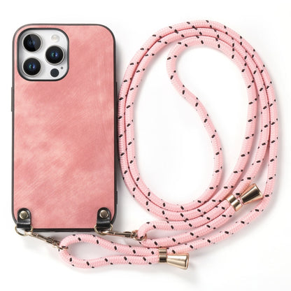 For iPhone 16 Pro Vintage Leather PC Back Cover Phone Case with Crossbody Strap(Pink) - iPhone 16 Pro Cases by buy2fix | Online Shopping UK | buy2fix