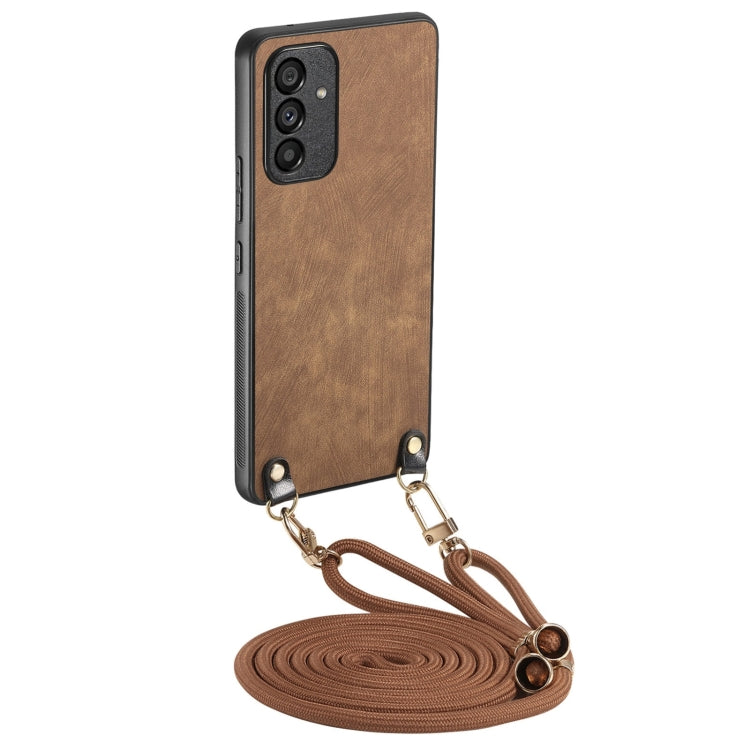 For Samsung Galaxy S25 5G Vintage Leather PC Back Cover Phone Case with Crossbody Strap(Brown) - Galaxy S25 5G Cases by buy2fix | Online Shopping UK | buy2fix