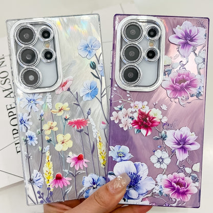 For Samsung Galaxy S25 5G Electroplating Flowers Plants Texture TPU Phone Case(Peach Blossom FL18) - Galaxy S25 5G Cases by buy2fix | Online Shopping UK | buy2fix