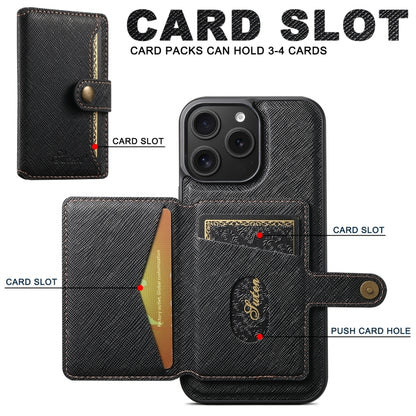 For iPhone 16 Plus Suteni H20 Cross-Grain MagSafe Horizontal Card Bag Back Phone Case(Black) - iPhone 16 Plus Cases by Suteni | Online Shopping UK | buy2fix