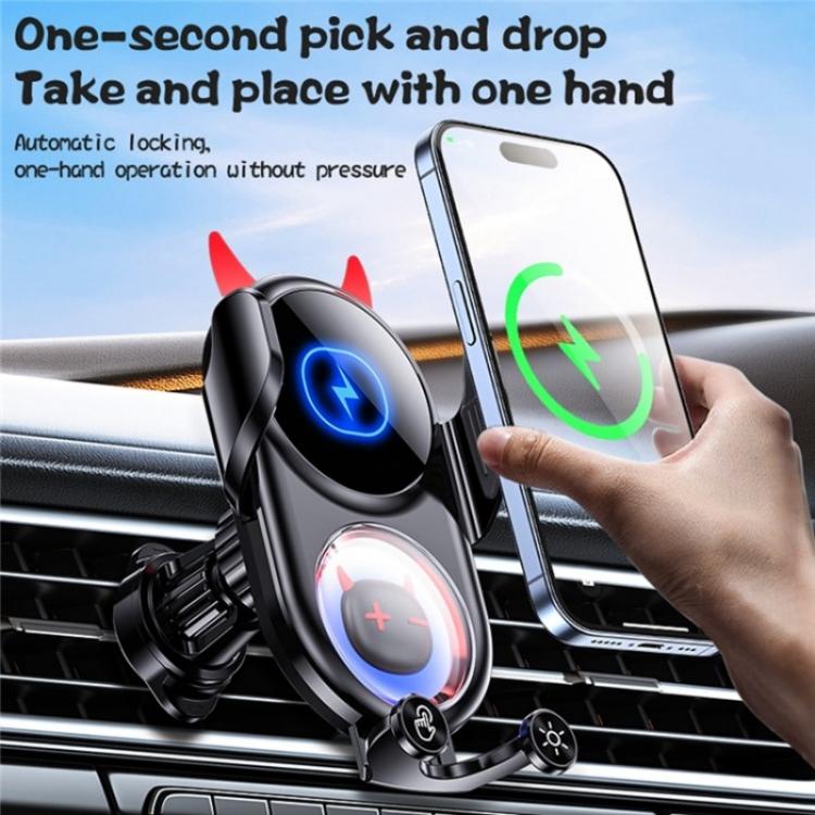 D1 Devil Design Air Vent Mount Phone Holder Stand 15W Car Wireless Charger(Black) - Car Charger by buy2fix | Online Shopping UK | buy2fix