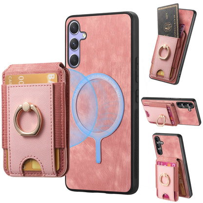 For Samsung Galaxy S25+ 5G Retro Splitable Magnetic Stand Card Bag Leather Phone Case(Pink) - Galaxy S25+ 5G Cases by buy2fix | Online Shopping UK | buy2fix