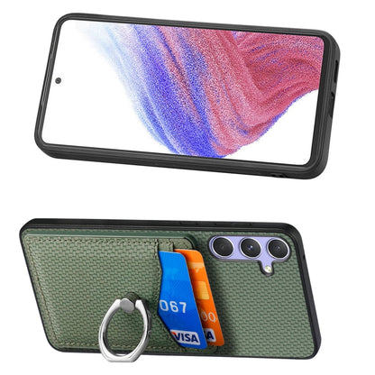 For Samsung Galaxy S25+ 5G Carbon Fiber Card Wallet Ring Phone Case(Green) - Galaxy S25+ 5G Cases by buy2fix | Online Shopping UK | buy2fix