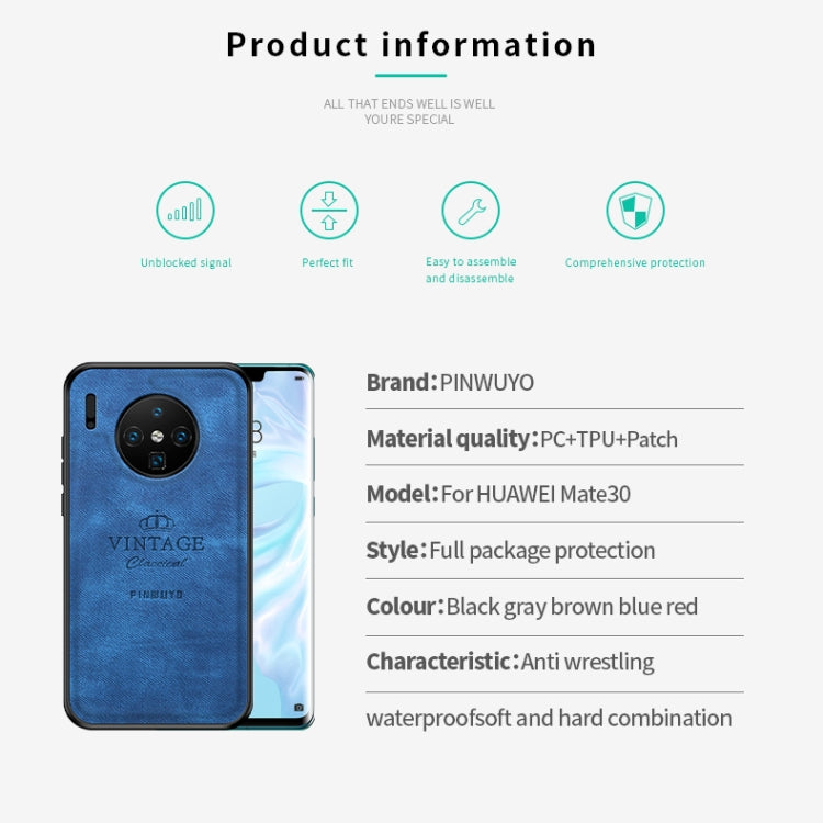 For Huawei Mate 30 PINWUYO Shockproof Waterproof Full Coverage PC + TPU + Skin Protective Case(Blue) - Huawei Cases by PINWUYO | Online Shopping UK | buy2fix