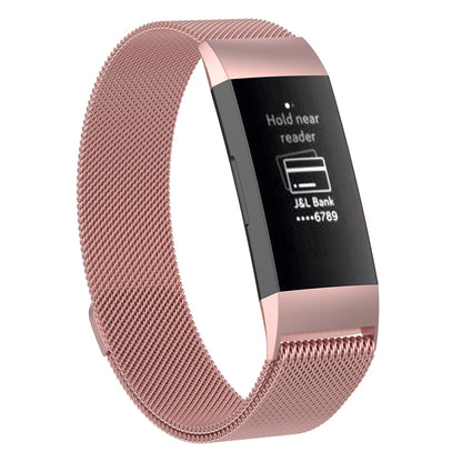 Stainless Steel Magnet Watch Band for FITBIT Charge 4 / 3, Large Size: 210x18mm(Rose Gold) - Watch Bands by buy2fix | Online Shopping UK | buy2fix