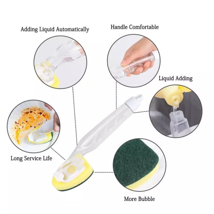 Kitchen Plastic Long Handle Cleaning Brush Automatic Adding Liquid Brush Removable Sponge Brush(With 2pcs Head) - Sponges, Cloths & Brushes by buy2fix | Online Shopping UK | buy2fix
