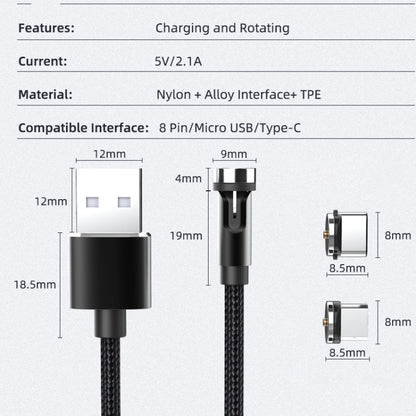 CC56 8 Pin + Type-C/USB-C + Micro USB Magnetic Interface Dust Plug Rotating Data Charging Cable, Cbale Length: 2m(Red) - Charging Cable & Head by buy2fix | Online Shopping UK | buy2fix