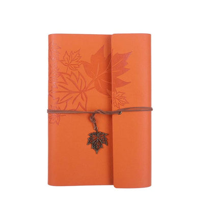 A5 PU Maple Retro Straps Handbook Loose-leaf Notebook(Orange) - Notebooks by buy2fix | Online Shopping UK | buy2fix