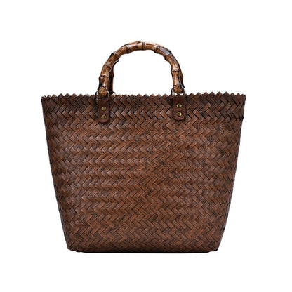 Retro Large-Capacity Bamboo Portable Straw Beach Bag(Brown) - Handbags by buy2fix | Online Shopping UK | buy2fix