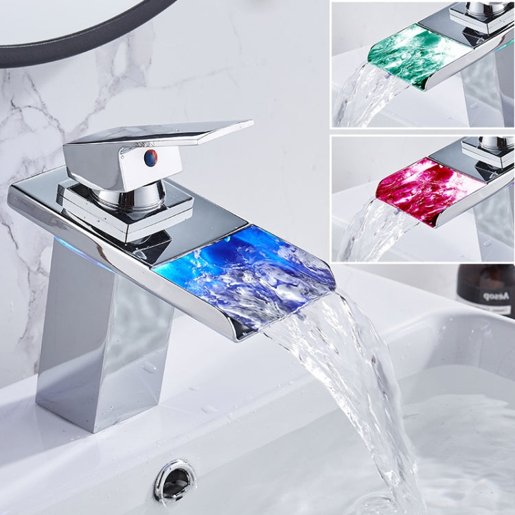 LED Three Lights Hot Cold Water Faucet Bathroom Waterfall Faucet CN Plug(Black) - Faucets & Accessories by buy2fix | Online Shopping UK | buy2fix
